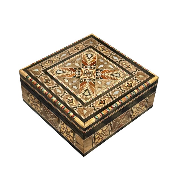 Contemporary 1980s Marquetry Wood Inlaid Jewelry Box For Sale - Image 3 of 5
