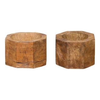 Antique Indonesian Rustic Octagonal Wooden Planter Made from Tree Trunks For Sale