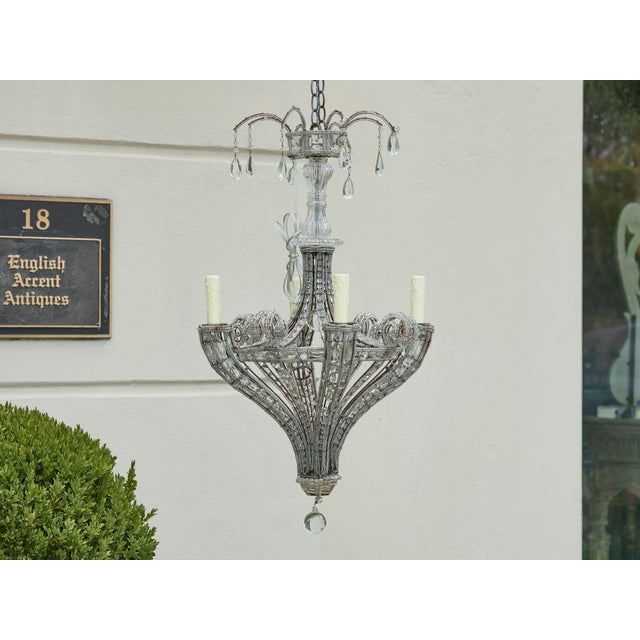 Early 20th Century 1920s French Four-Light Chandelier with Faceted Crystals and Beaded Strands For Sale - Image 5 of 12