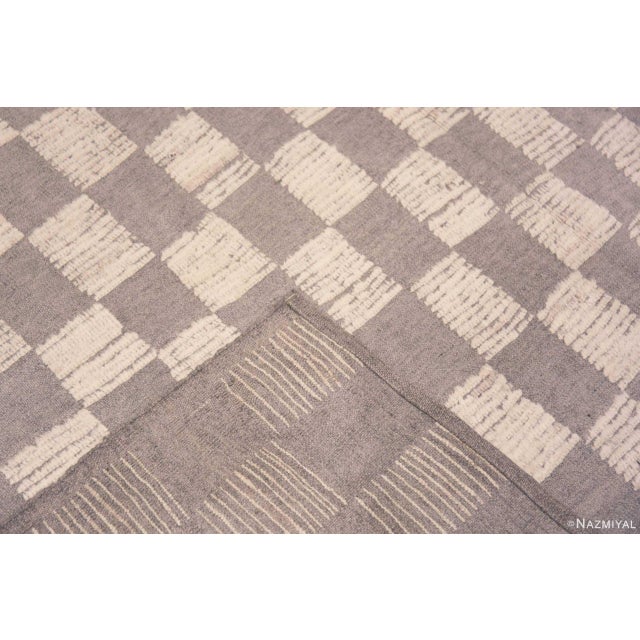 Textile Neutral Cream Grey Tribal Checkboard Design Modern Area Rug For Sale - Image 7 of 7