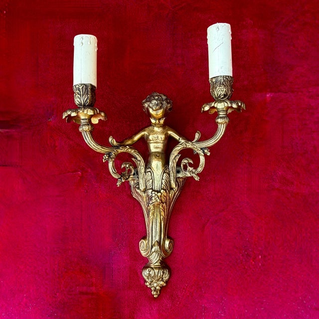 French Louis XV Style Gilt Bronze Cherub Wall Sconces, 1930, Set of 2 For Sale - Image 16 of 18