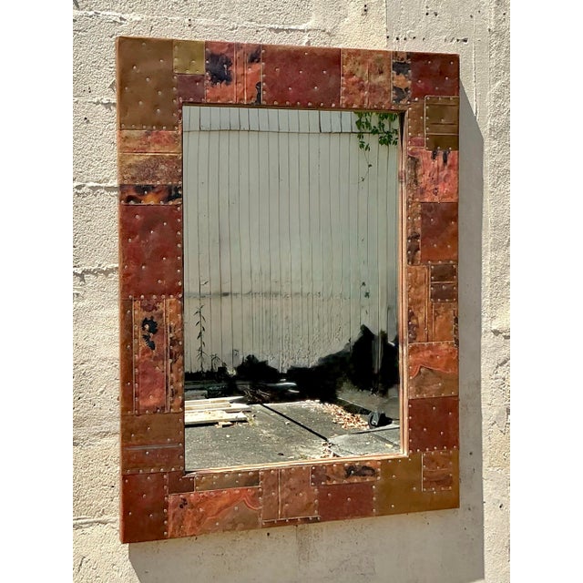 Copper Vintage Boho Patchwork Metal Mirror For Sale - Image 8 of 9