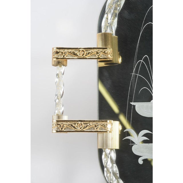 This spectacular, large-format Murano glass mirror tray is a masterpiece of mid-20th-century Venetian craftsmanship....