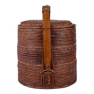 Vintage Antique 3 (Three) Tier Chinese Wedding Basket (Dark Brown) For Sale