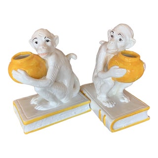 Italian Majolica Monkey Bookends - a Pair For Sale