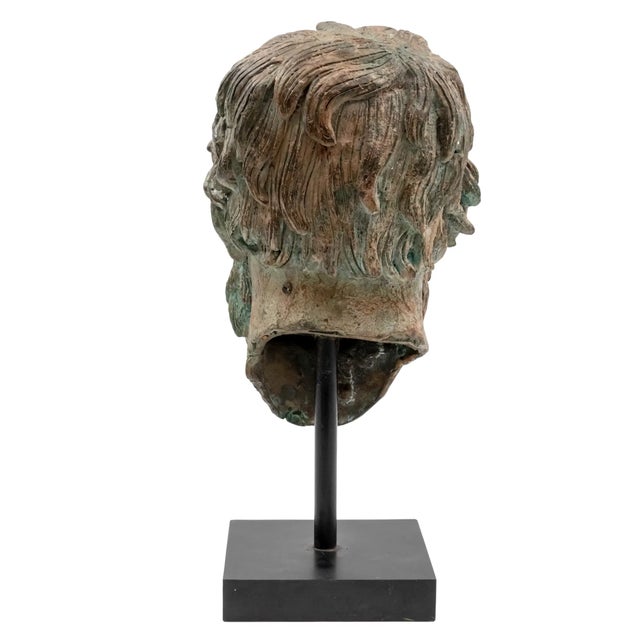 Grand Tour Style Verdigris Patinated Bronze Classical Head Fragment For Sale - Image 4 of 5