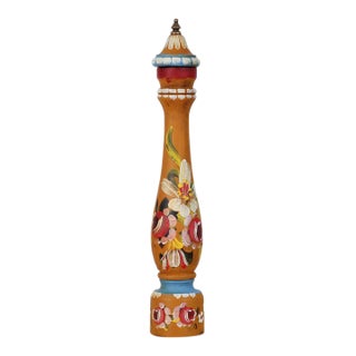 1970's Italian Folk Art Tall Hand-Painted Wooden Pepper Mill For Sale