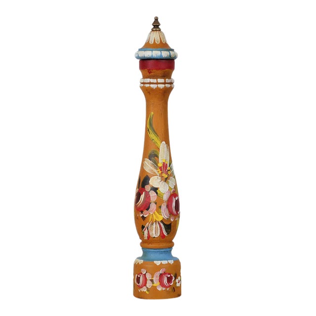 1970's Italian Folk Art Tall Hand-Painted Wooden Pepper Mill For Sale
