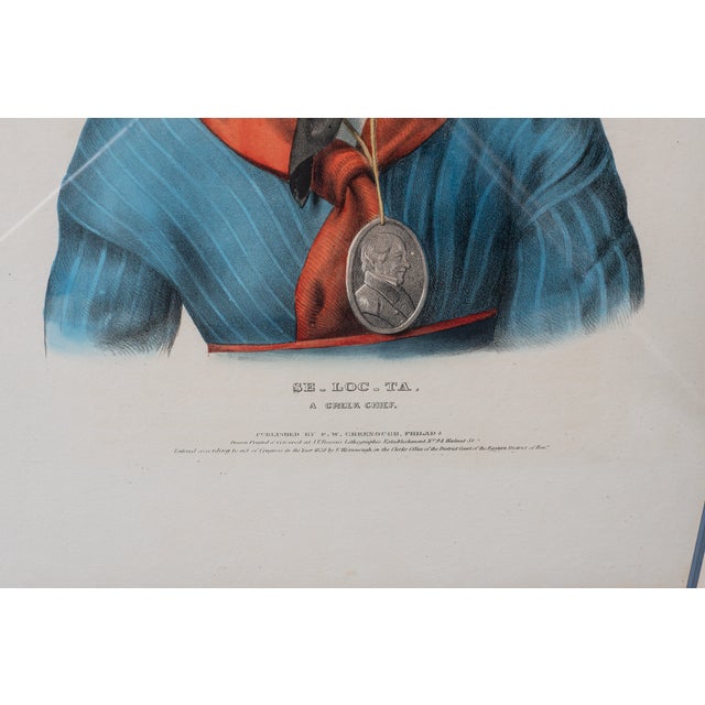 American Antique Hand-Colored Lithograph "Se-Loc-Ta, a Creek Chief" For Sale - Image 3 of 4