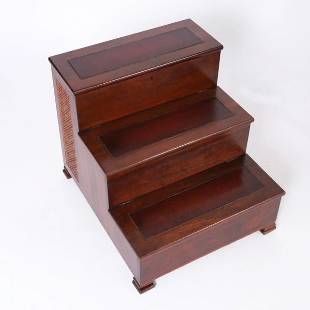Pair of English Library Steps or Stands With Cane Panels For Sale In West Palm - Image 6 of 9