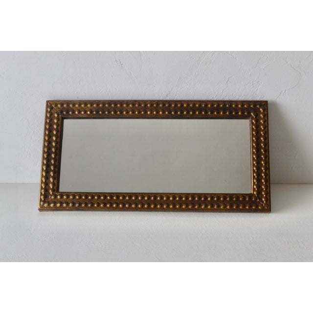 Italian Mid-Century Italian Style Antiqued Gold Brass Finish Bubble Frame Rectangular Wall Mirror For Sale - Image 3 of 14