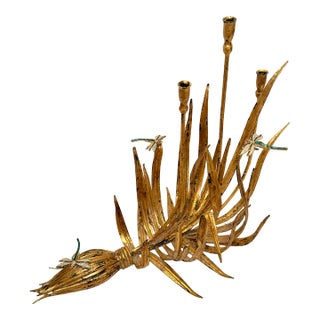 Vintage Italian Style Hand Gilt Tole 3-Arm Candelabra - Newly Painted For Sale