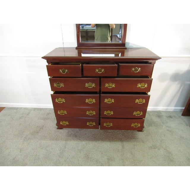 1980s Colonial Furniture Solid Cherry Dresser With Mirror For Sale - Image 5 of 8