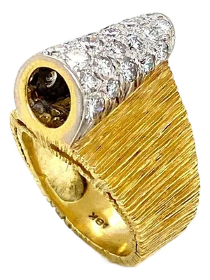 Henry Dunay Diamond 18k Gold Textured Band Ring - Size 6