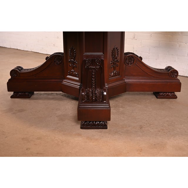 R. J. Horner Style Antique Victorian Carved Mahogany Pedestal Dining Table, Newly Refinished For Sale - Image 11 of 12