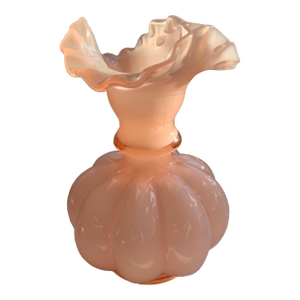 Vintage Fenton Ruffled Melon Rosaline Glass Vase