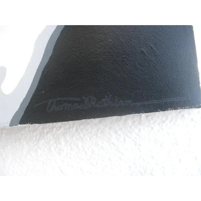 Textile Contemporary Black and White Pop Art Portrait Acrylic Painting For Sale - Image 7 of 11