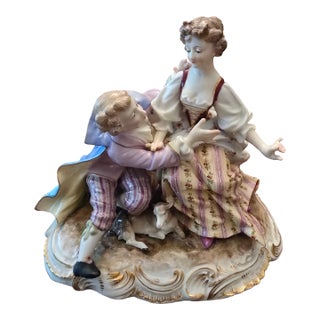 Antique Meissen Style Porcelain Romantic Figurine For Sale