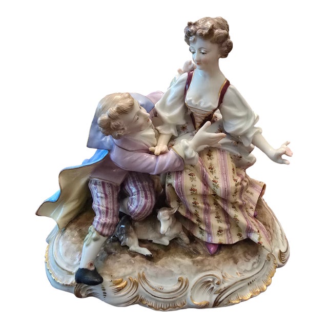 Antique Meissen Style Porcelain Romantic Figurine For Sale