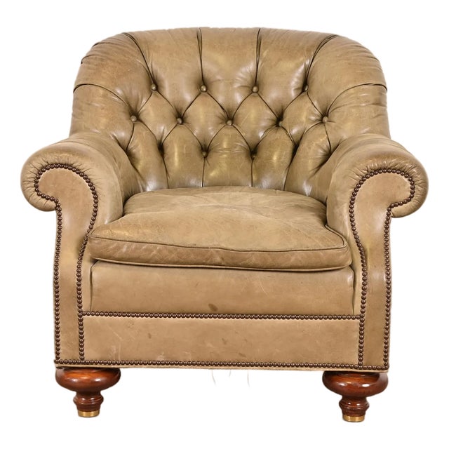 Baker Furniture Stately Homes Collection Late Victorian Tufted Leather Club Chair For Sale