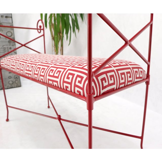 Red Circa 1960s Wrought Iron Window Bench Fully Restored New Red Lacquer Upholstery For Sale - Image 8 of 13