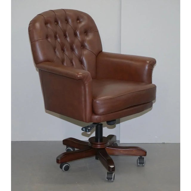 We are delighted to offer for sale this pretty much new brown leather chesterfield office i had two of these, one has now...