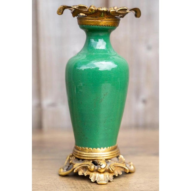 19th Century Antique Chinese Qing Green Crackle Glazed Porcelain and Ormolu Vase For Sale - Image 12 of 18