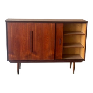1960s Danish Teak Credenza - Mid Century Modern Sideboard With Sliding Doors & Pull-Out Trays For Sale