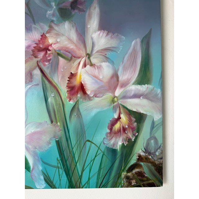 Green 1991 Sonia Gil Torres Colombian Floral Still Life Oil on Canvas Painting For Sale - Image 8 of 11