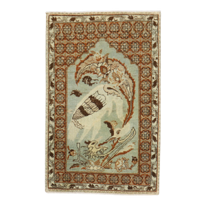 Antique Zabihi Collection Persian Tabriz Rooster Swan Rug Mat
