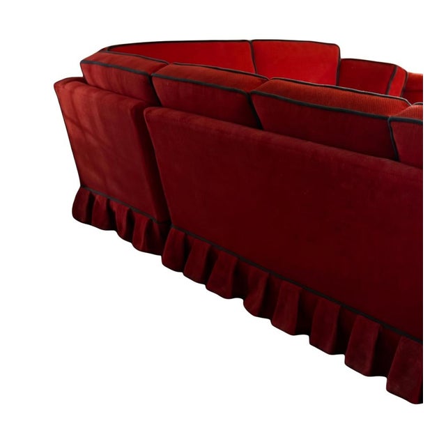 Textile 1970s Vintage Red With Blue Trim Truffled Petite Sectional Sofa For Sale - Image 7 of 8