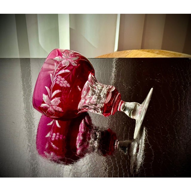 Mid 20th Century Vintage Vignes Ruby Crystal Wine Goblets from Val Saint Lambert, 1950, Set of 10 For Sale - Image 5 of 18