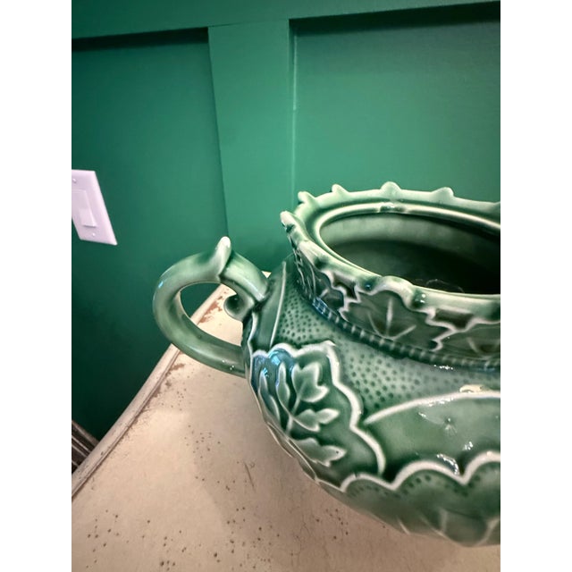 Vintage Majolica Green Cabbage Ware Tea Pot For Sale In Jacksonville, FL - Image 6 of 12