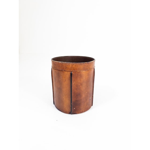 Mid-Century Modern French Cognac Leather Waste Bin, 1960s For Sale - Image 9 of 9
