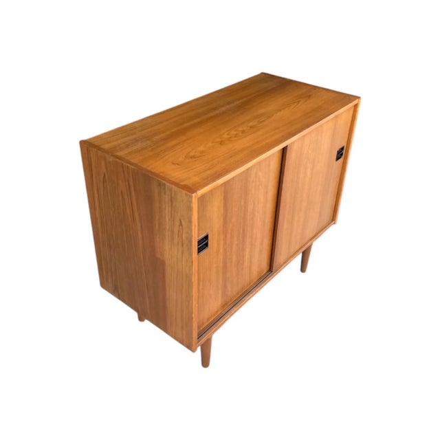 Vintage Danish Modern Teak Bar Cabinet With Sliding Doors For Sale - Image 4 of 14