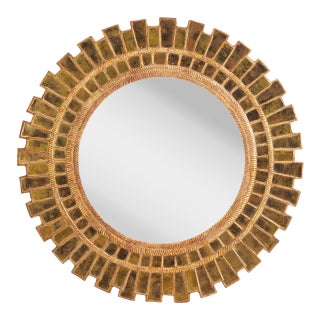 Gold Gilt Glass Geometric Mirror in the Manner of Line Vautrin For Sale