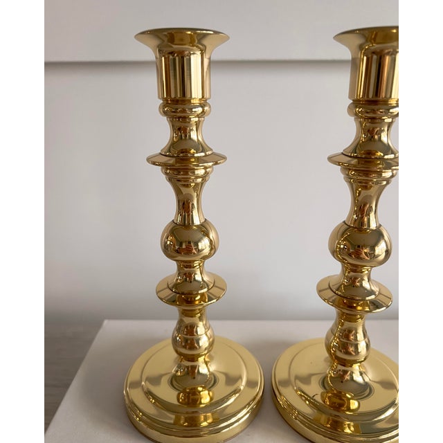 English Vintage Baldwin Solid Brass Candlesticks, Pair, Usa, Late 20th Century For Sale - Image 3 of 9