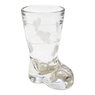 Vintage Etched Glass Boot Shot Glass For Sale