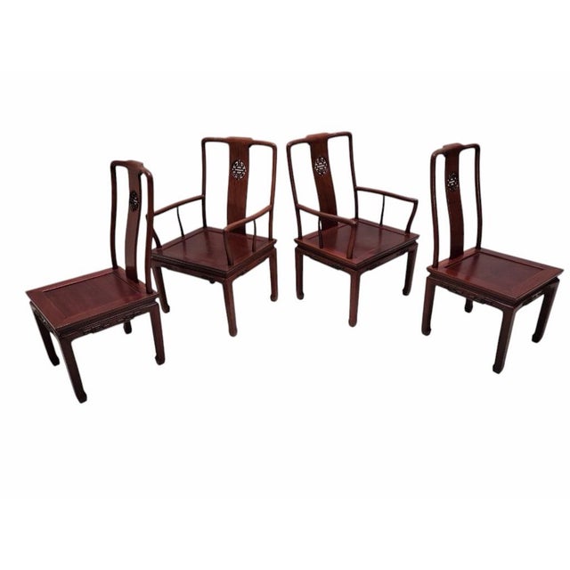 Vintage Asian Rosewood Carved Longevity Extending Dining Table and 8 Chairs For Sale - Image 9 of 12