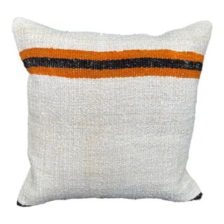 Turkish Hemp Pillow Cushion Natural Beige Orange Cushion Cover 20"x20" For Sale