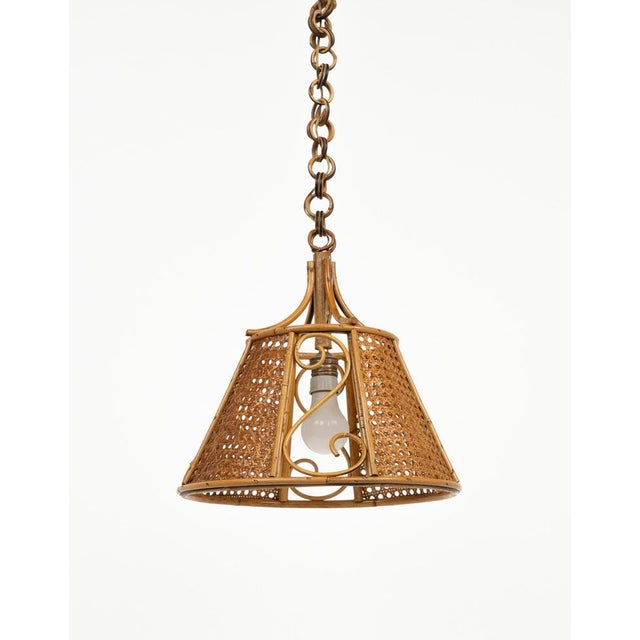 1960s Mid-Century French Riviera Pendant in Rattan and Wicker, Italy, 1960s For Sale - Image 5 of 15