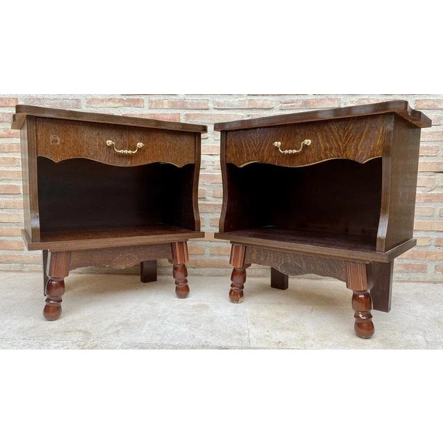Circa 1960's Pair of Nightstands, Mid-Century Vintage Retro Nightstands. solid wood legs Original fittings made of brass....