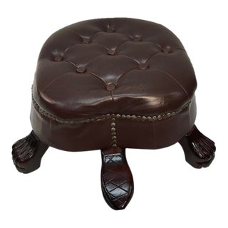 Tufted Leather Indonesian Turtle Footstool For Sale