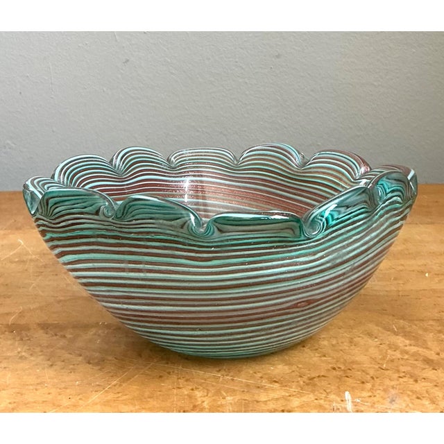 Murano Vintage Murano Striped Glass Bowl For Sale - Image 4 of 12