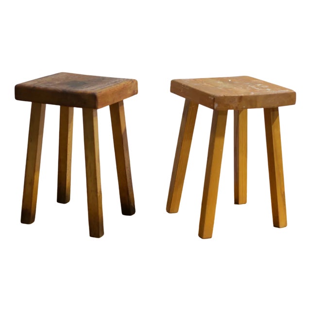 Set of Vintage Wood Stools by Charlotte Perriand for Mountain Les Arcs, 1960s For Sale