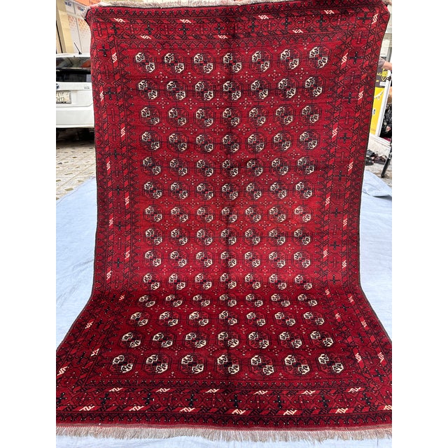Antique Red Bokhara Hand-Knotted Wool Rug - 7'9" X 5'3" For Sale - Image 9 of 11