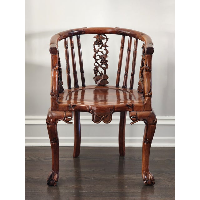 Dimensions: 22.625w × 21d × 31.75h Hand carved chair of solid wood and self jointed wood construction. Unique carvings...