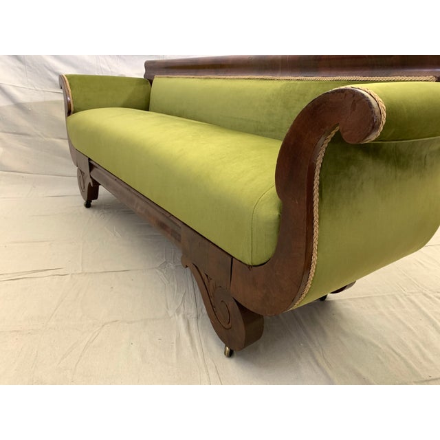 19th Century 19th Century Antique Mahogany Regency Settee in Chartreuse Velvet For Sale - Image 5 of 7