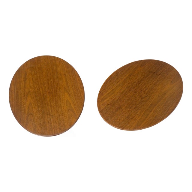 Pair of Knoll Saarinen Oval Walnut Tulip Side End Tables Stands Mint! For Sale