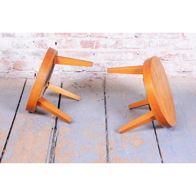 Wood Mid-Century Small Tables in Larch Wood, Czech, 1950s, Set of 2 For Sale - Image 7 of 10
